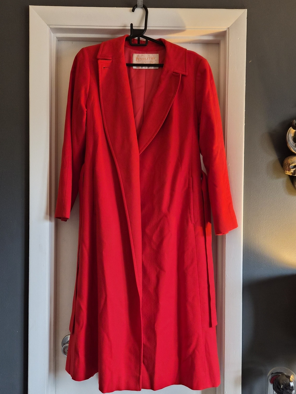Vintage Bright Red Pendleton Trench Coat With Belt